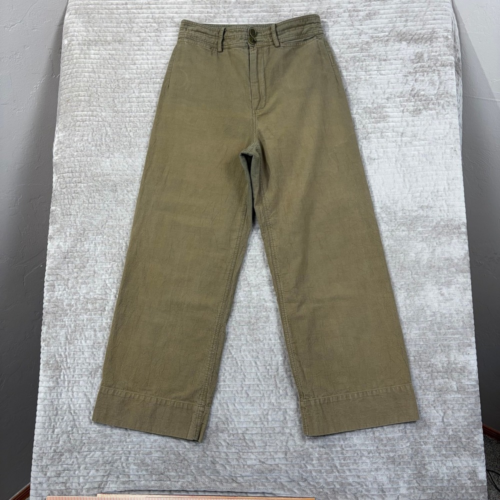 Apiece Apart Merida Pants Olive Green High‎ Rise Wide Leg Cotton Trousers Size 6